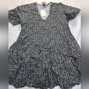 Women's Bell Elbow Sleeve Mini A-LineDress Universal Thread Black Floral Size L